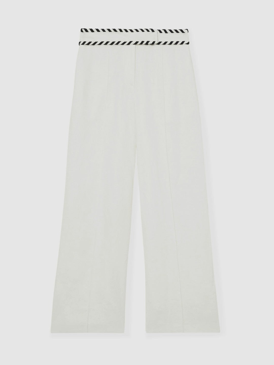 Reiss Linen Wide-Leg Whipstitch Trousers in White