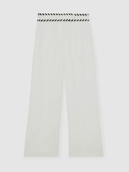 Reiss Linen Wide-Leg Whipstitch Trousers in White