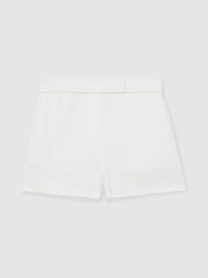 Reiss Popular Choice - Linen Whipstitch Shorts in White
