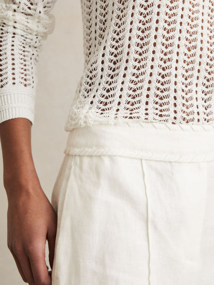 Reiss Popular Choice - Linen Whipstitch Shorts in White