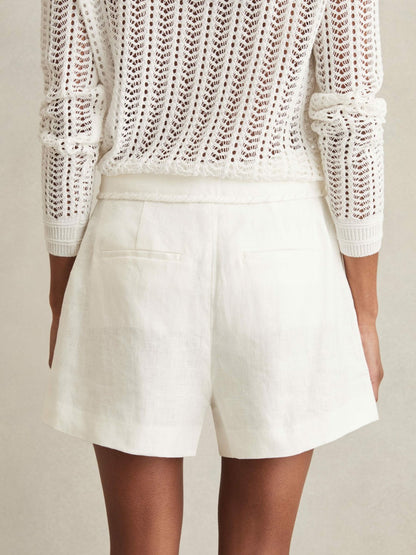 Reiss Popular Choice - Linen Whipstitch Shorts in White