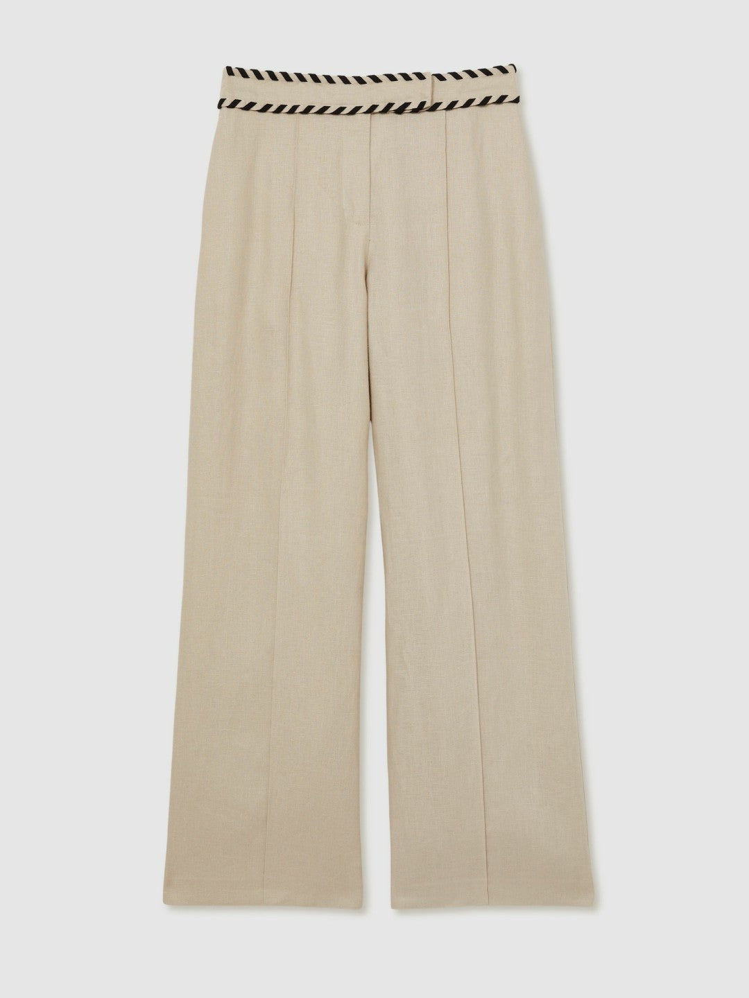 Reiss Linen Wide-Leg Whipstitch Trousers in Neutral