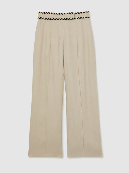 Reiss Linen Wide-Leg Whipstitch Trousers in Neutral