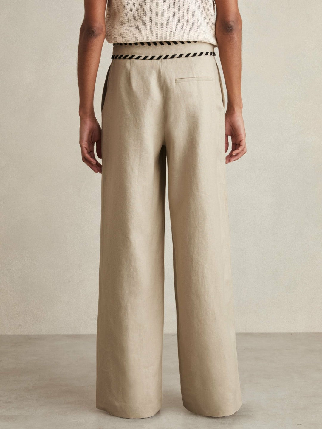 Reiss Linen Wide-Leg Whipstitch Trousers in Neutral