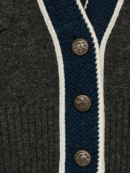 Reiss Popular Choice - Wool-Cashmere Tipped V-Neck Cardigan in Charcoal