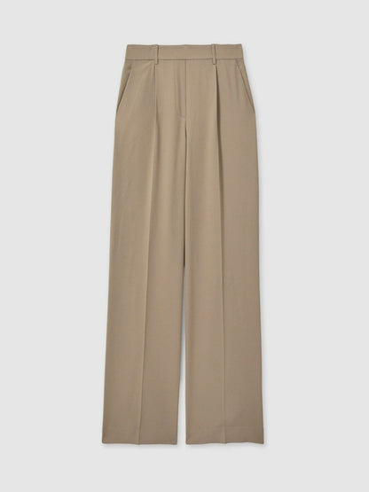 Reiss Elasticated-Waist Wide-Leg Twill Trousers in Mink Neutral