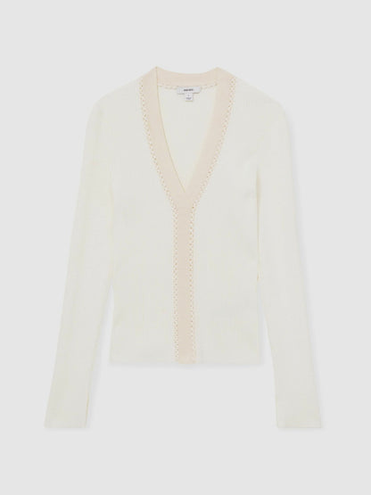 Reiss Savings - Craft-Stitch Rib-Knit Top in Ivory