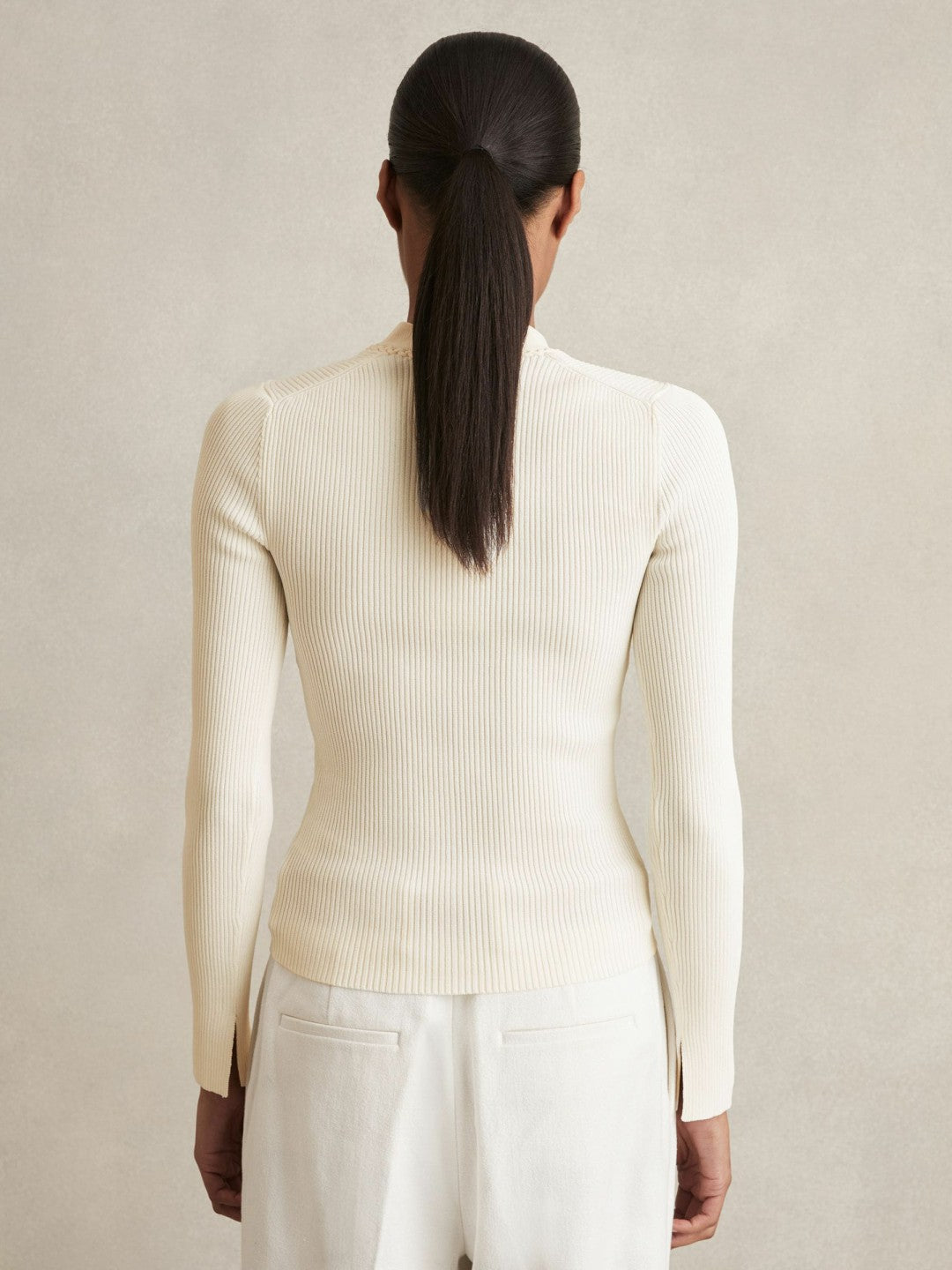 Reiss Savings - Craft-Stitch Rib-Knit Top in Ivory