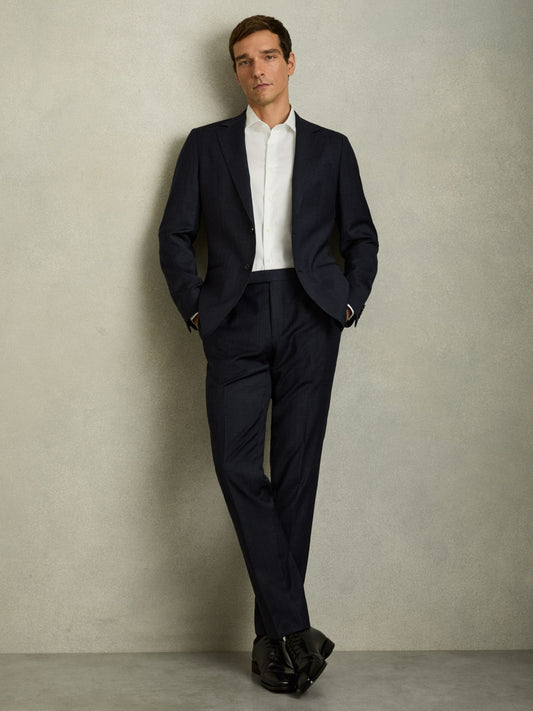 Reiss Value - Slim-Fit Wool-Blend Textured Tailored Trousers in Navy