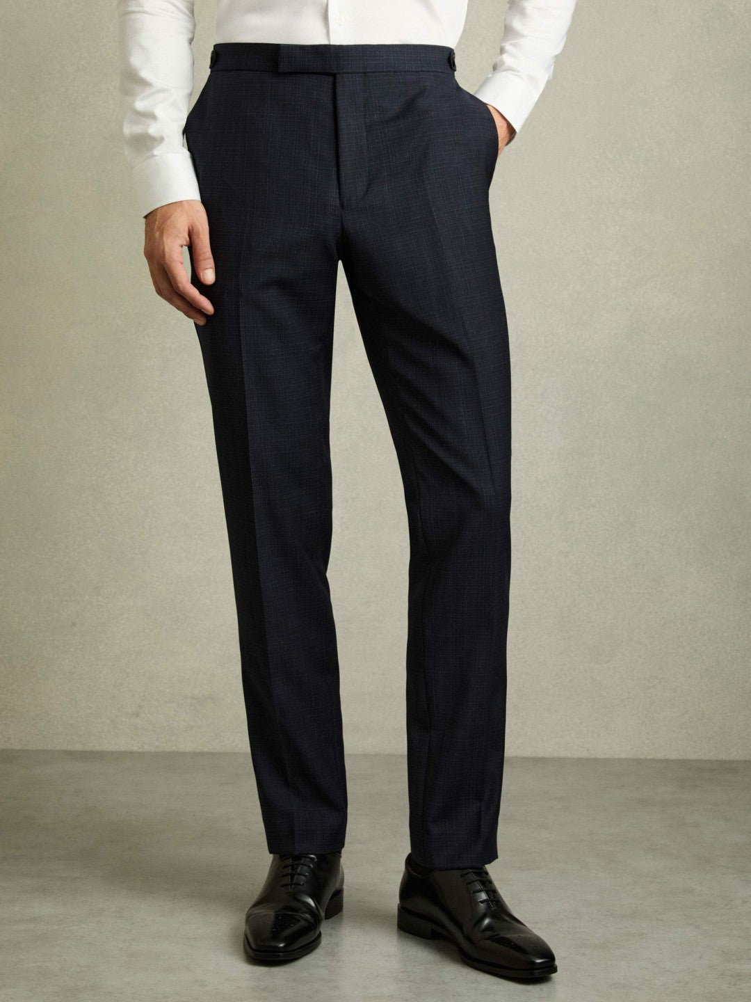 Reiss Value - Slim-Fit Wool-Blend Textured Tailored Trousers in Navy