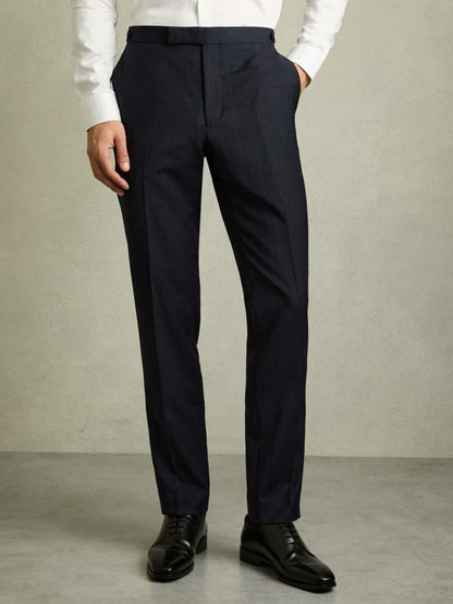Reiss Value - Slim-Fit Wool-Blend Textured Tailored Trousers in Navy