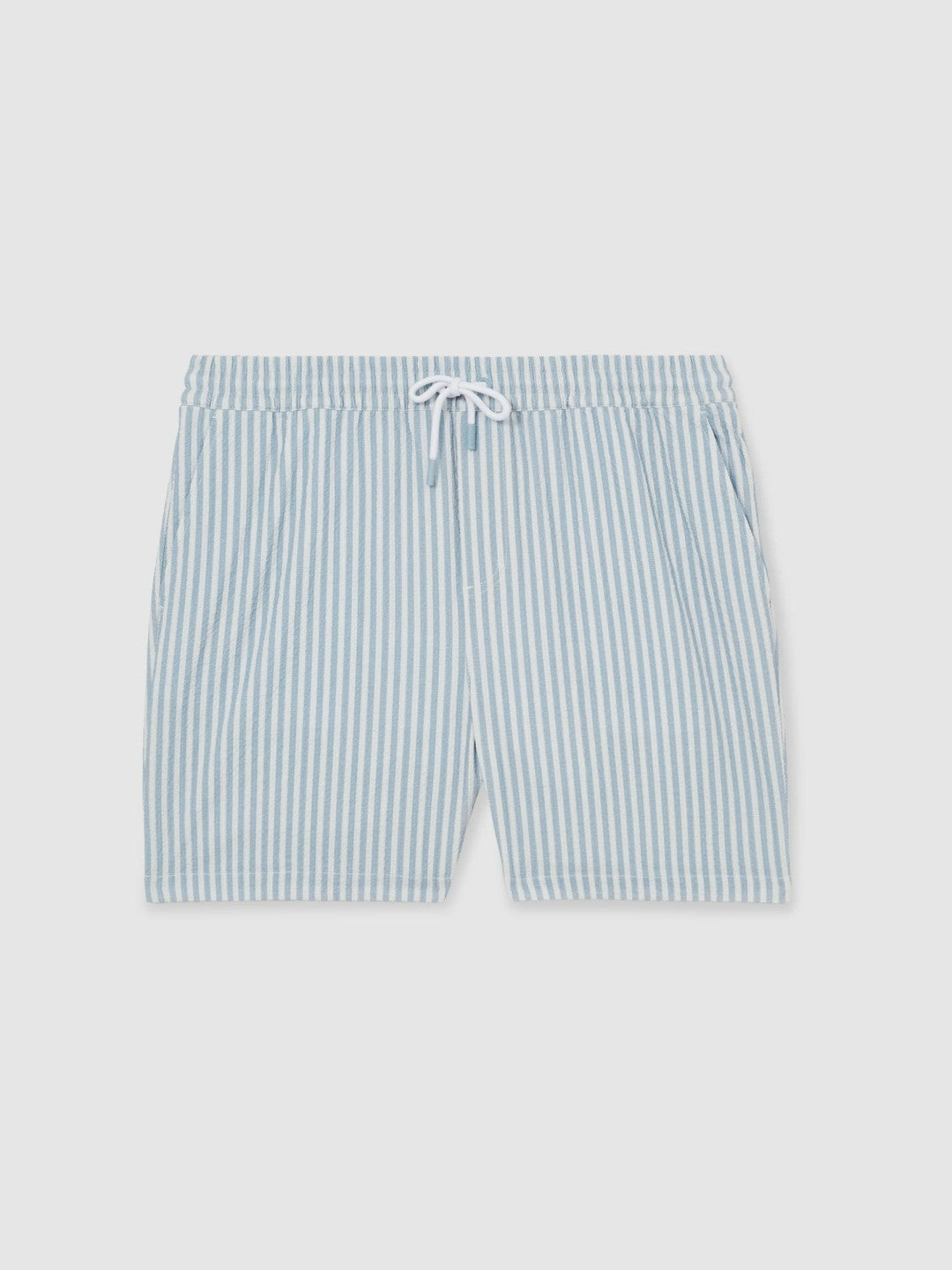 Reiss Featured - Seersucker Stripe Swim Shorts in Soft Blue/White
