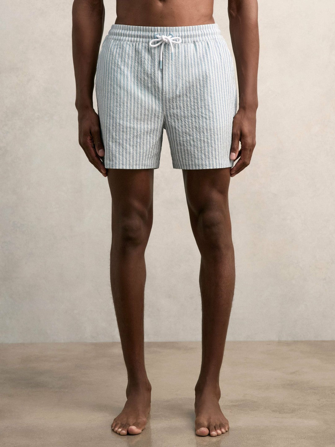 Reiss Featured - Seersucker Stripe Swim Shorts in Soft Blue/White