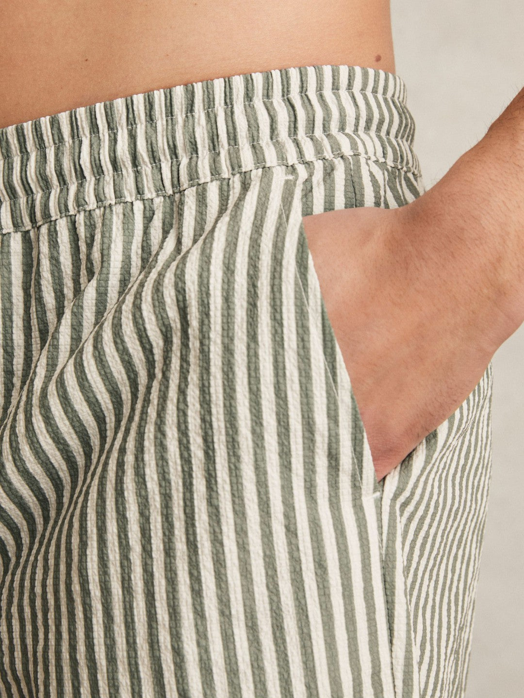 Reiss Deal - Seersucker Stripe Swim Shorts in Sage/White
