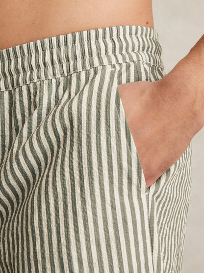 Reiss Deal - Seersucker Stripe Swim Shorts in Sage/White
