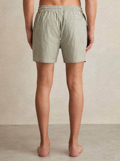 Reiss Deal - Seersucker Stripe Swim Shorts in Sage/White