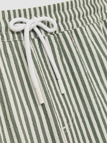 Reiss Deal - Seersucker Stripe Swim Shorts in Sage/White