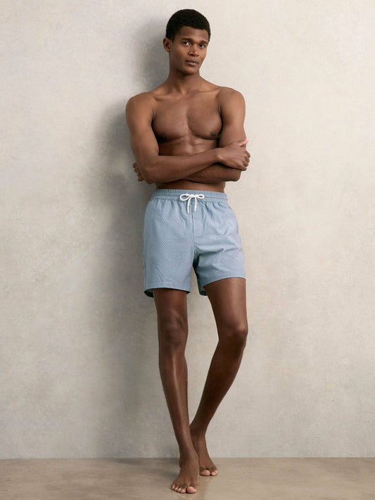 Reiss Popular Choice - Drawstring Geometric Print Swim Shorts in Airforce Blue
