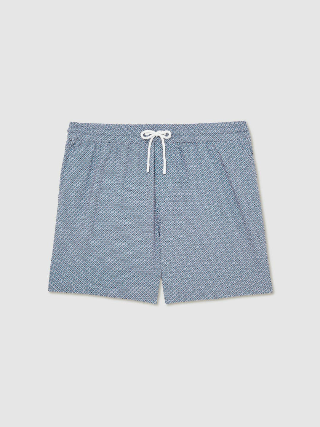 Reiss Popular Choice - Drawstring Geometric Print Swim Shorts in Airforce Blue