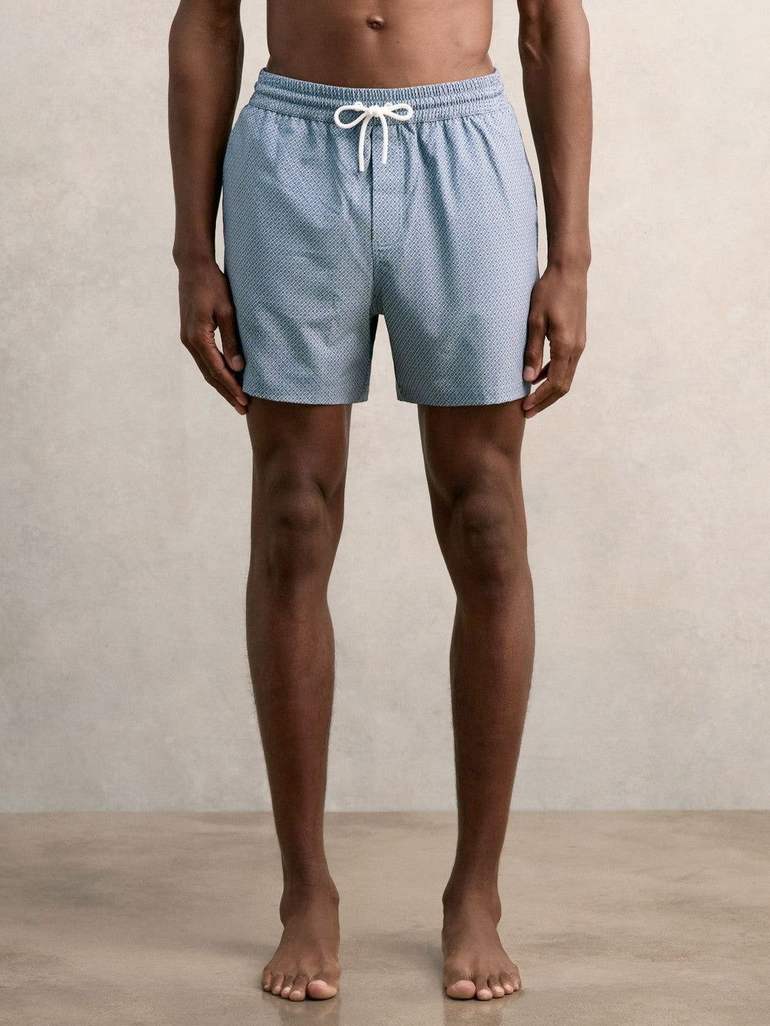 Reiss Popular Choice - Drawstring Geometric Print Swim Shorts in Airforce Blue
