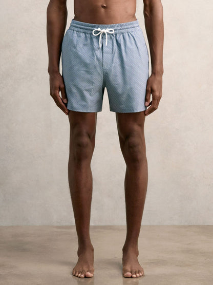 Reiss Popular Choice - Drawstring Geometric Print Swim Shorts in Airforce Blue