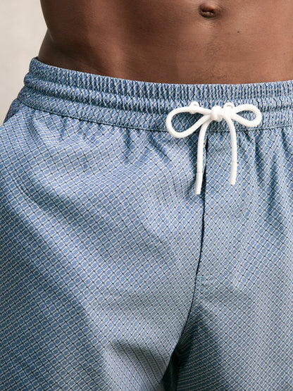 Reiss Popular Choice - Drawstring Geometric Print Swim Shorts in Airforce Blue