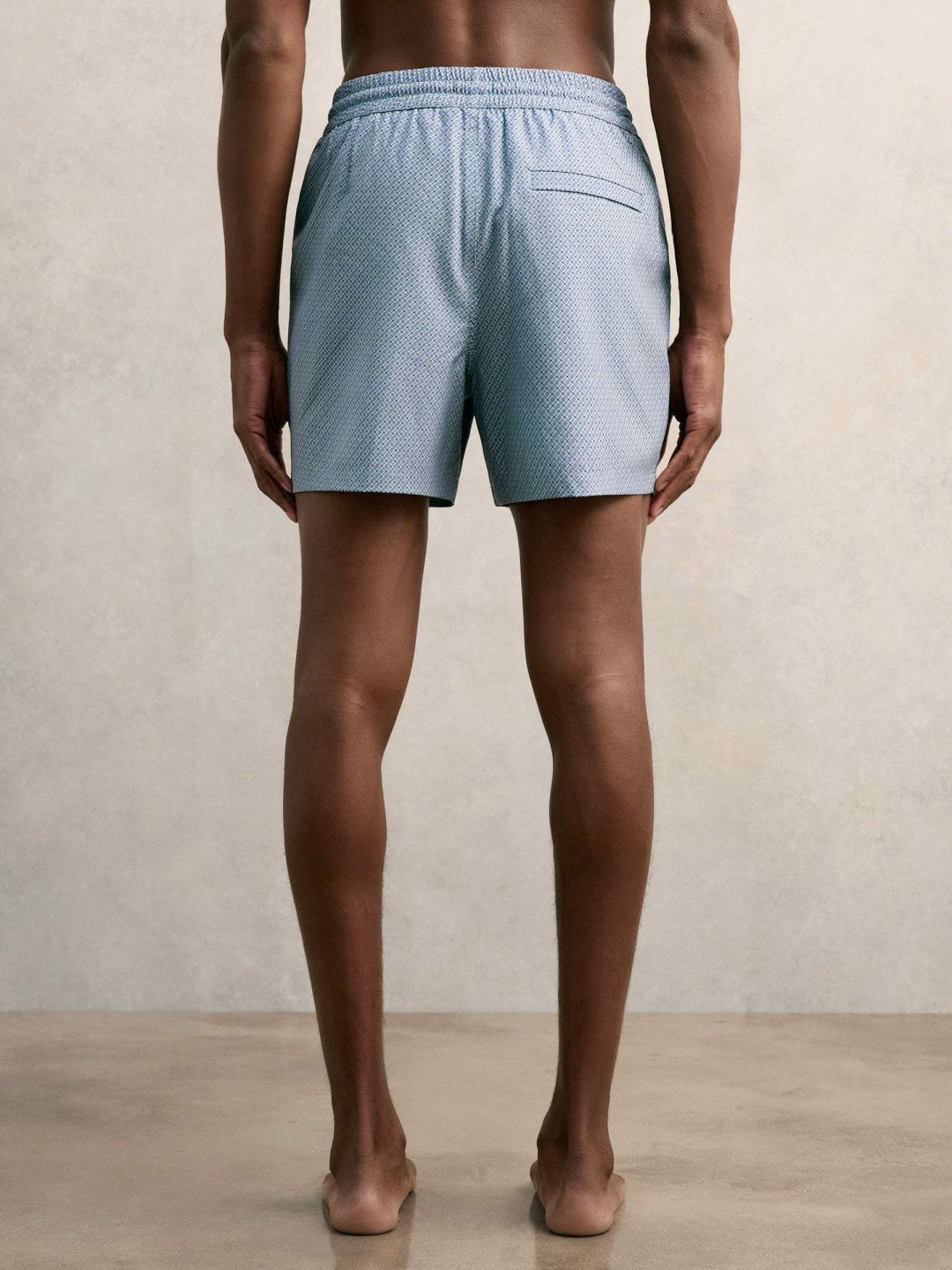 Reiss Popular Choice - Drawstring Geometric Print Swim Shorts in Airforce Blue