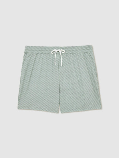 Reiss Value - Drawstring Geometric Print Swim Shorts in Pistachio Green
