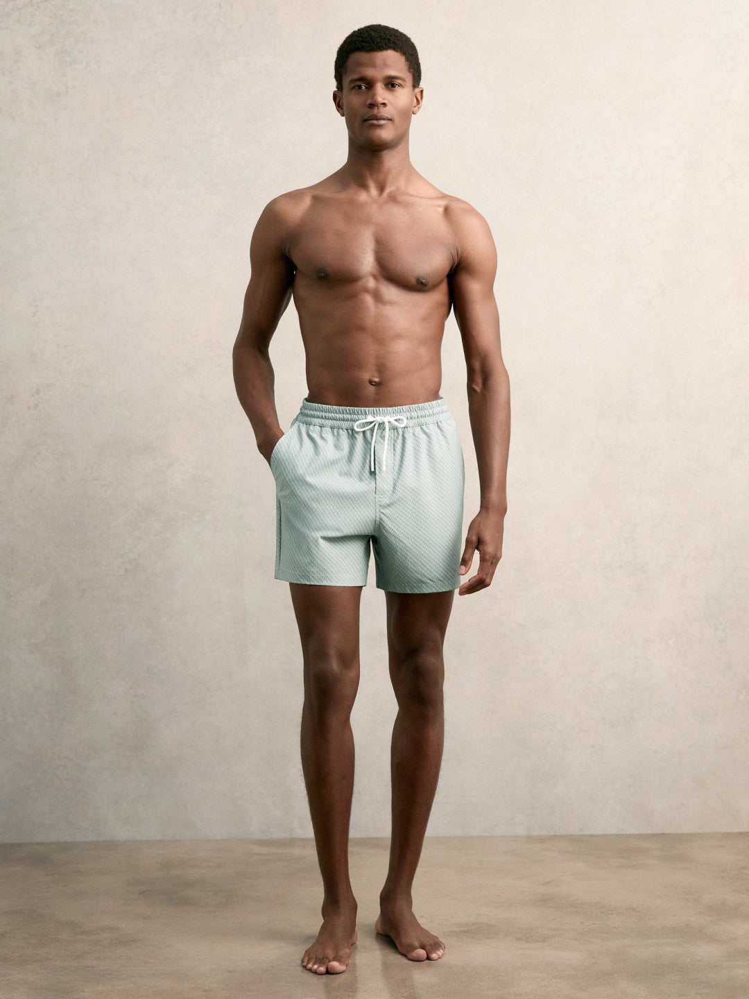 Reiss Value - Drawstring Geometric Print Swim Shorts in Pistachio Green