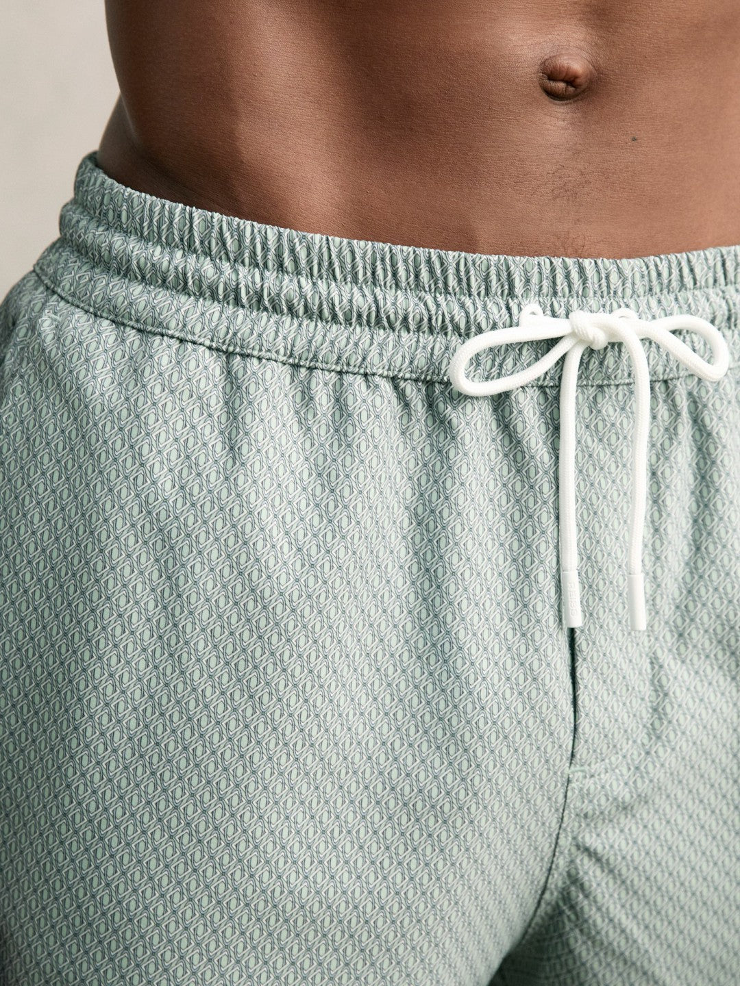 Reiss Value - Drawstring Geometric Print Swim Shorts in Pistachio Green