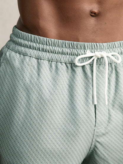 Reiss Value - Drawstring Geometric Print Swim Shorts in Pistachio Green