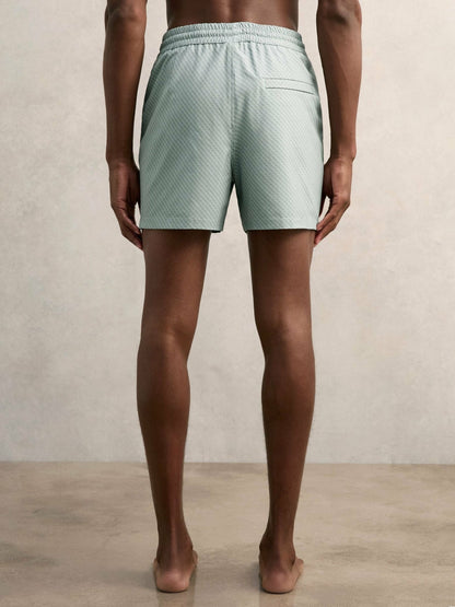 Reiss Value - Drawstring Geometric Print Swim Shorts in Pistachio Green