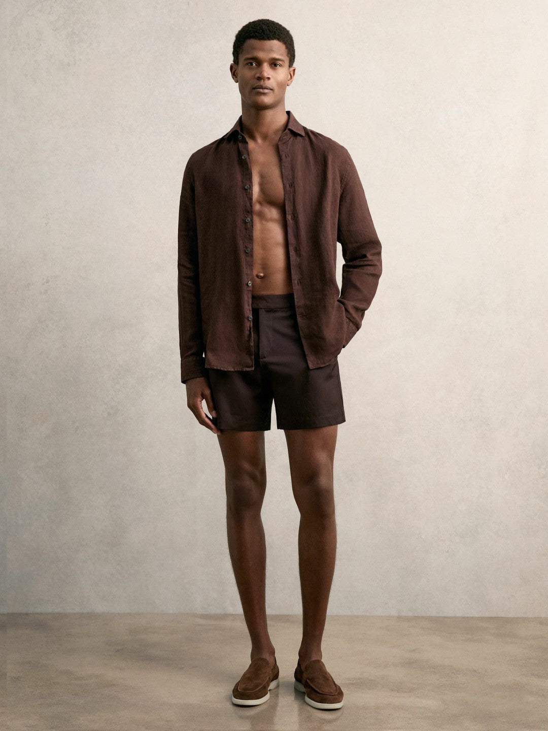 Reiss Affordable - Side-Adjuster Swim Shorts in Chocolate Brown