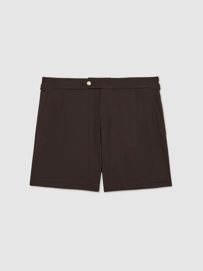 Reiss Affordable - Side-Adjuster Swim Shorts in Chocolate Brown