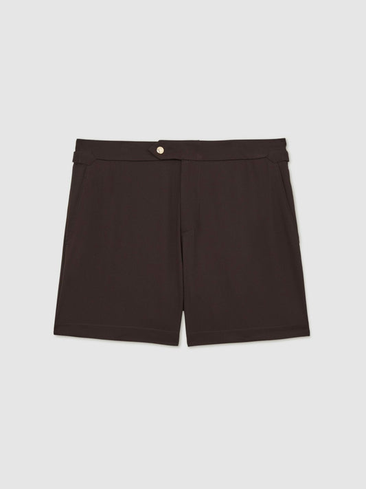 Reiss Affordable - Side-Adjuster Swim Shorts in Chocolate Brown