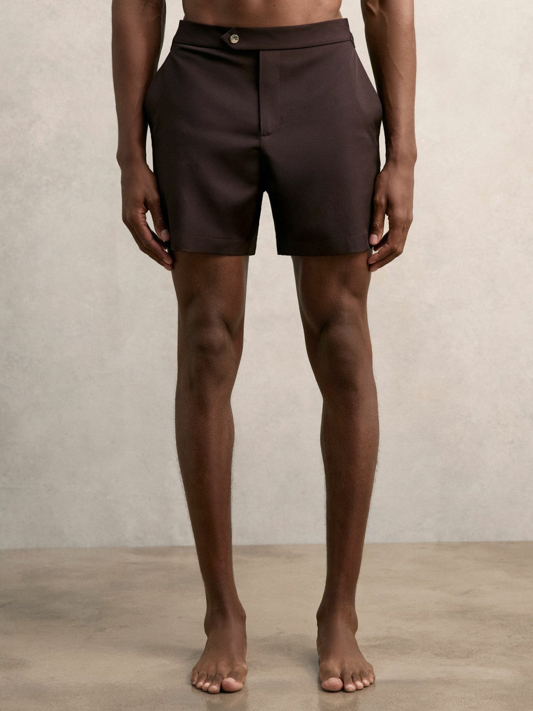 Reiss Affordable - Side-Adjuster Swim Shorts in Chocolate Brown