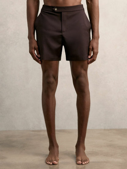 Reiss Affordable - Side-Adjuster Swim Shorts in Chocolate Brown