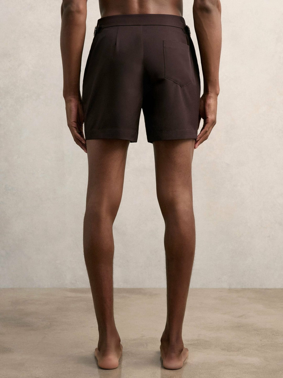 Reiss Affordable - Side-Adjuster Swim Shorts in Chocolate Brown