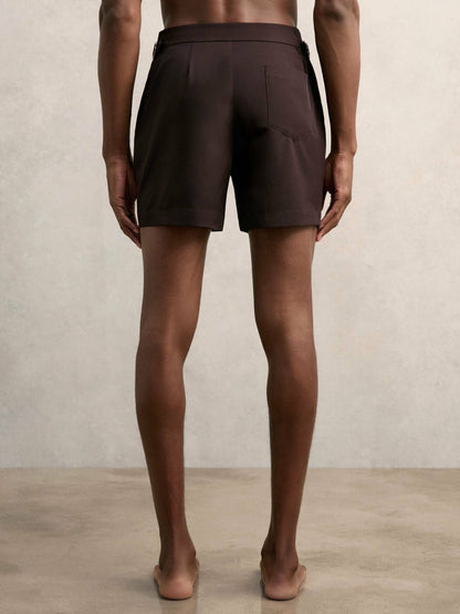 Reiss Affordable - Side-Adjuster Swim Shorts in Chocolate Brown