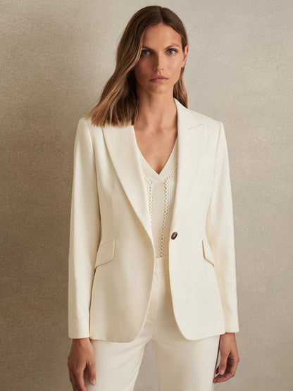 Reiss Affordable - Single-Breasted Peak-Lapel Tailored Blazer in Cream
