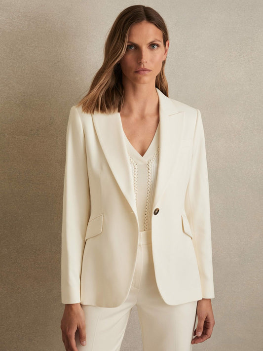 Reiss Affordable - Single-Breasted Peak-Lapel Tailored Blazer in Cream