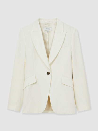 Reiss Affordable - Single-Breasted Peak-Lapel Tailored Blazer in Cream