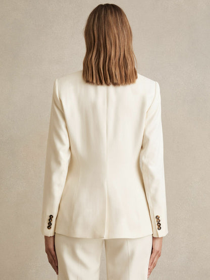 Reiss Featured - Petite Single-Breasted Peak-Lapel Tailored Blazer in Cream