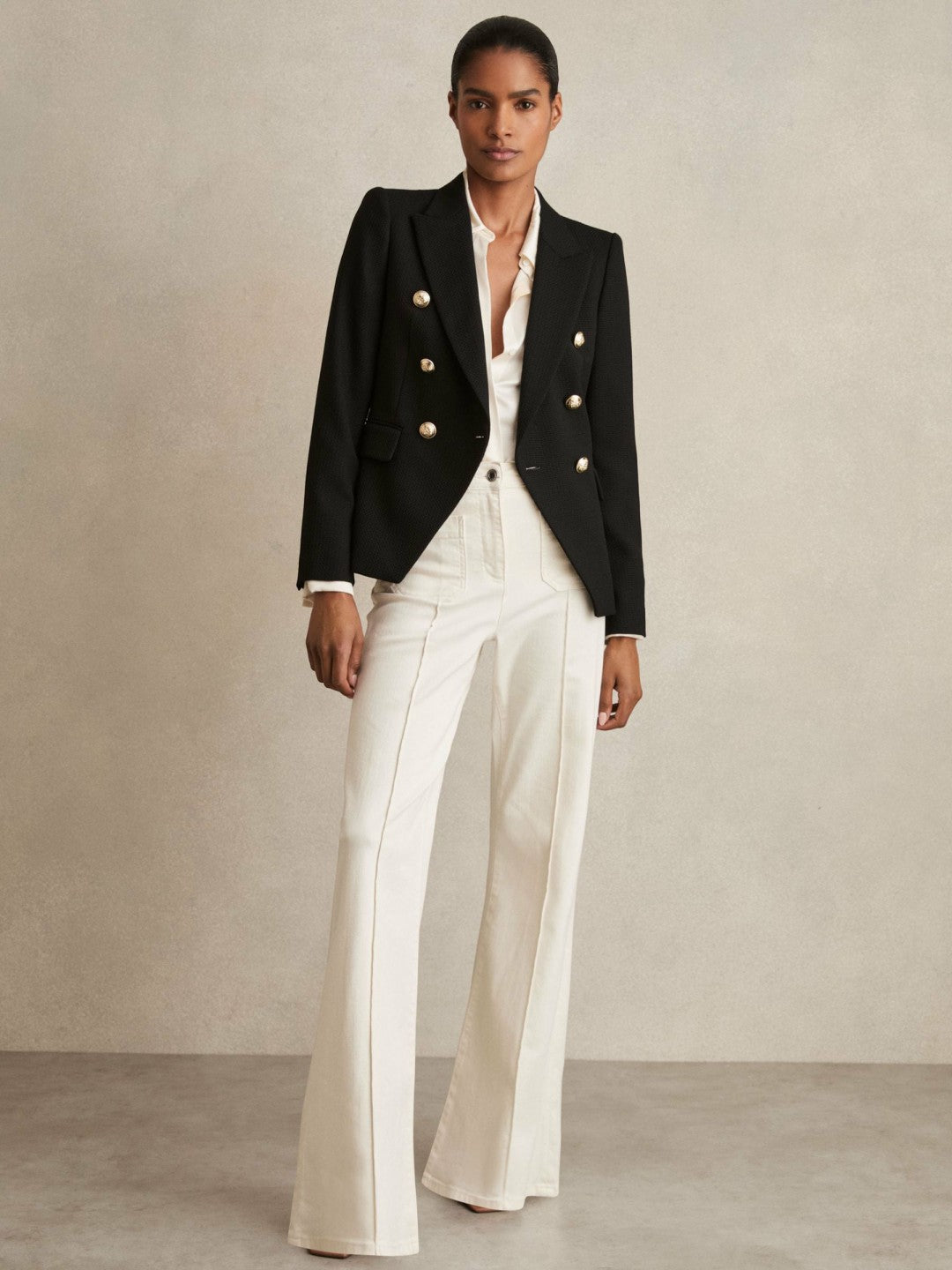 Reiss Offer - Petite Tailored Fit Textured Double Breasted Blazer in Black