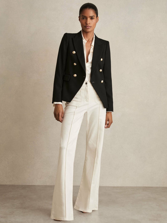 Reiss Offer - Petite Tailored Fit Textured Double Breasted Blazer in Black