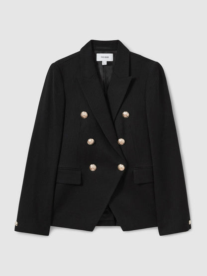 Reiss Offer - Petite Tailored Fit Textured Double Breasted Blazer in Black