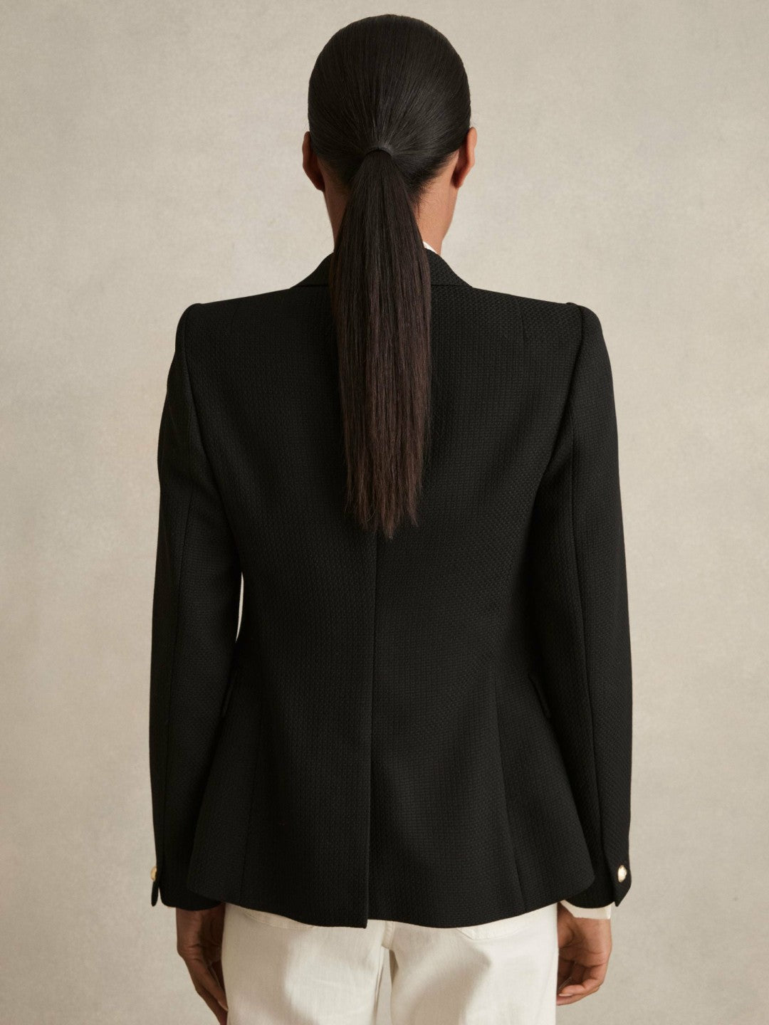 Reiss Offer - Petite Tailored Fit Textured Double Breasted Blazer in Black