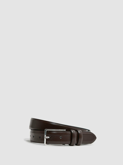 Reiss Best Seller - Smooth Leather Belt in Chocolate