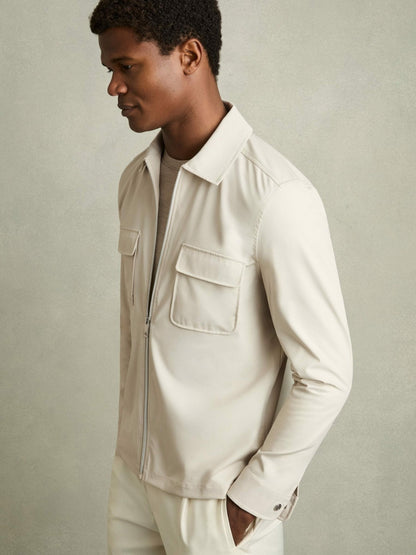Reiss Best Seller - Technical Zip-Through Overshirt in Stone