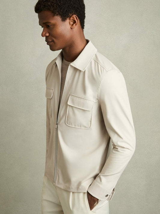Reiss Best Seller - Technical Zip-Through Overshirt in Stone